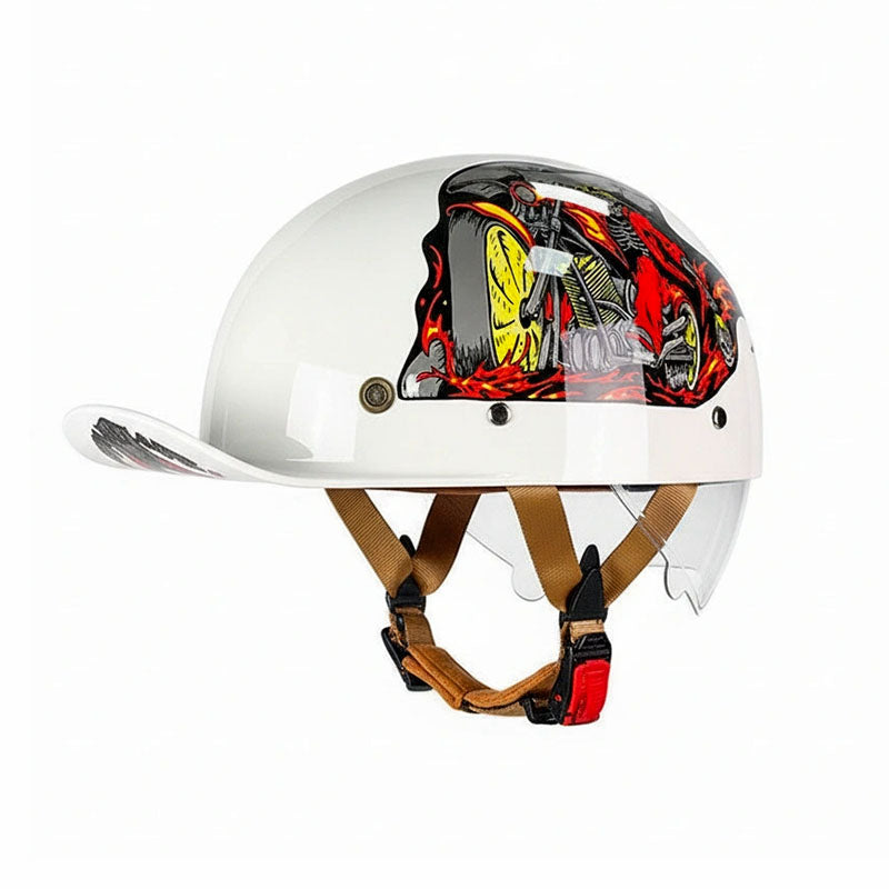 White helmet with a colorful design on a white background