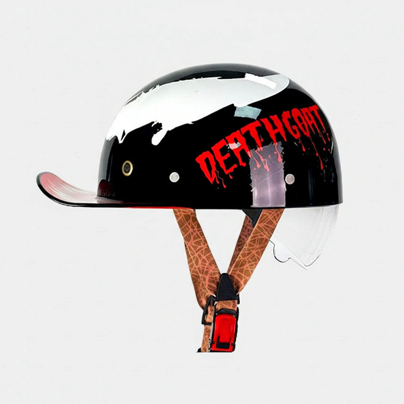 Black helmet with 'DEATHGRIP' text on a white background