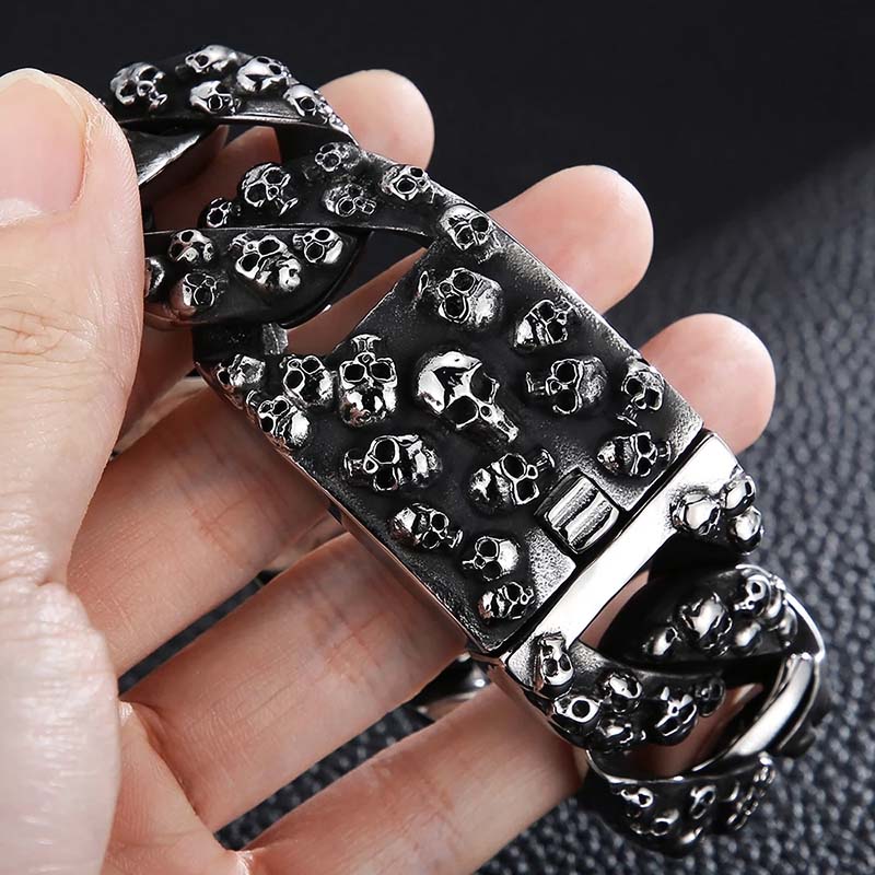 Gothic Skull Head Curb Chain Bracelet