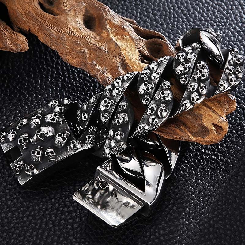 Gothic Skull Head Curb Chain Bracelet
