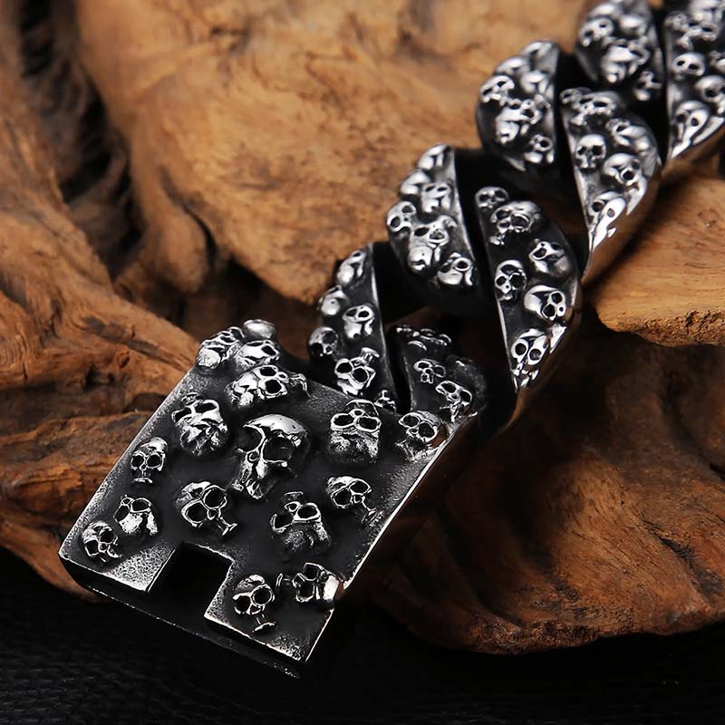 Gothic Skull Head Curb Chain Bracelet