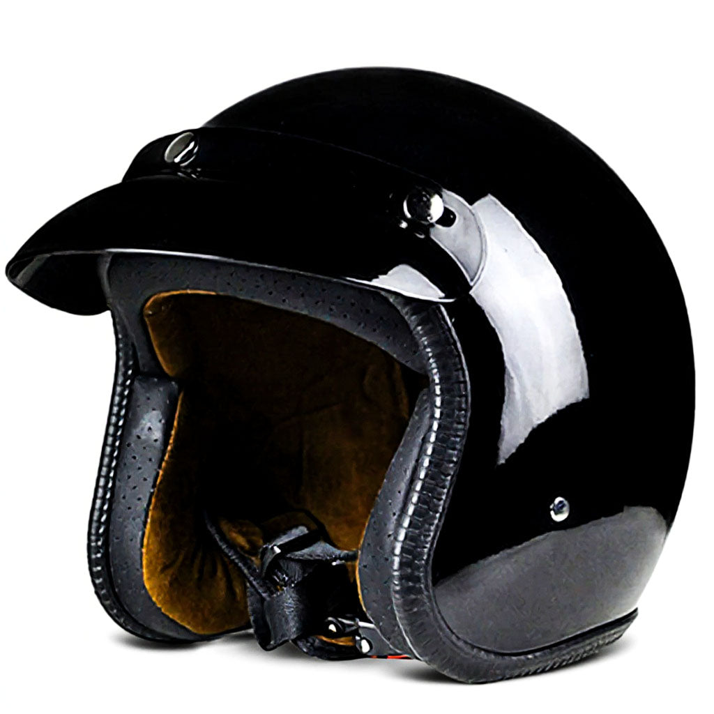 Black open-face helmet on a white background