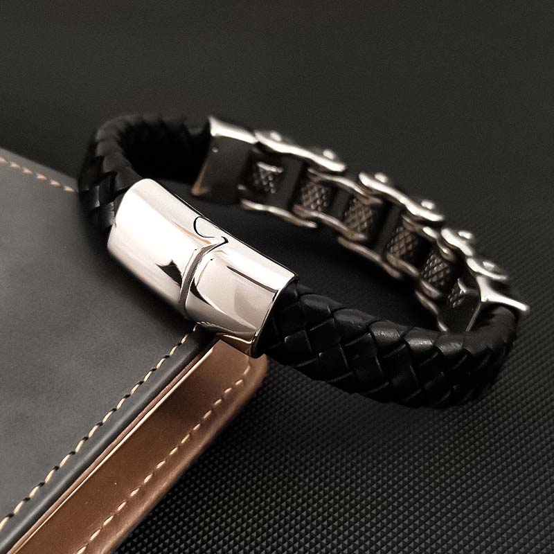 Classic Locomotive Chain Leather Bracelet