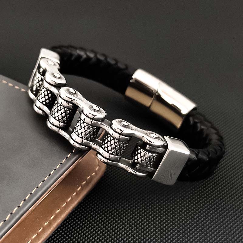 Classic Locomotive Chain Leather Bracelet