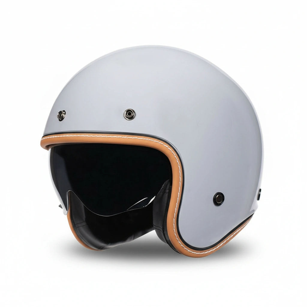 Light gray helmet with brown trim on a white background