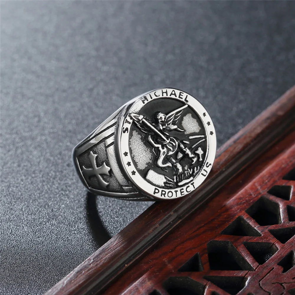 Vintage Saint Michael Angel Ring