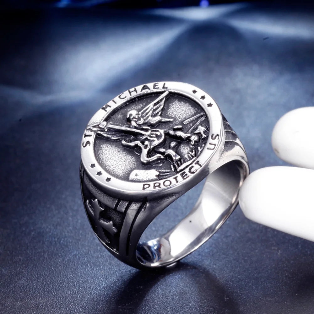 Vintage Saint Michael Angel Ring