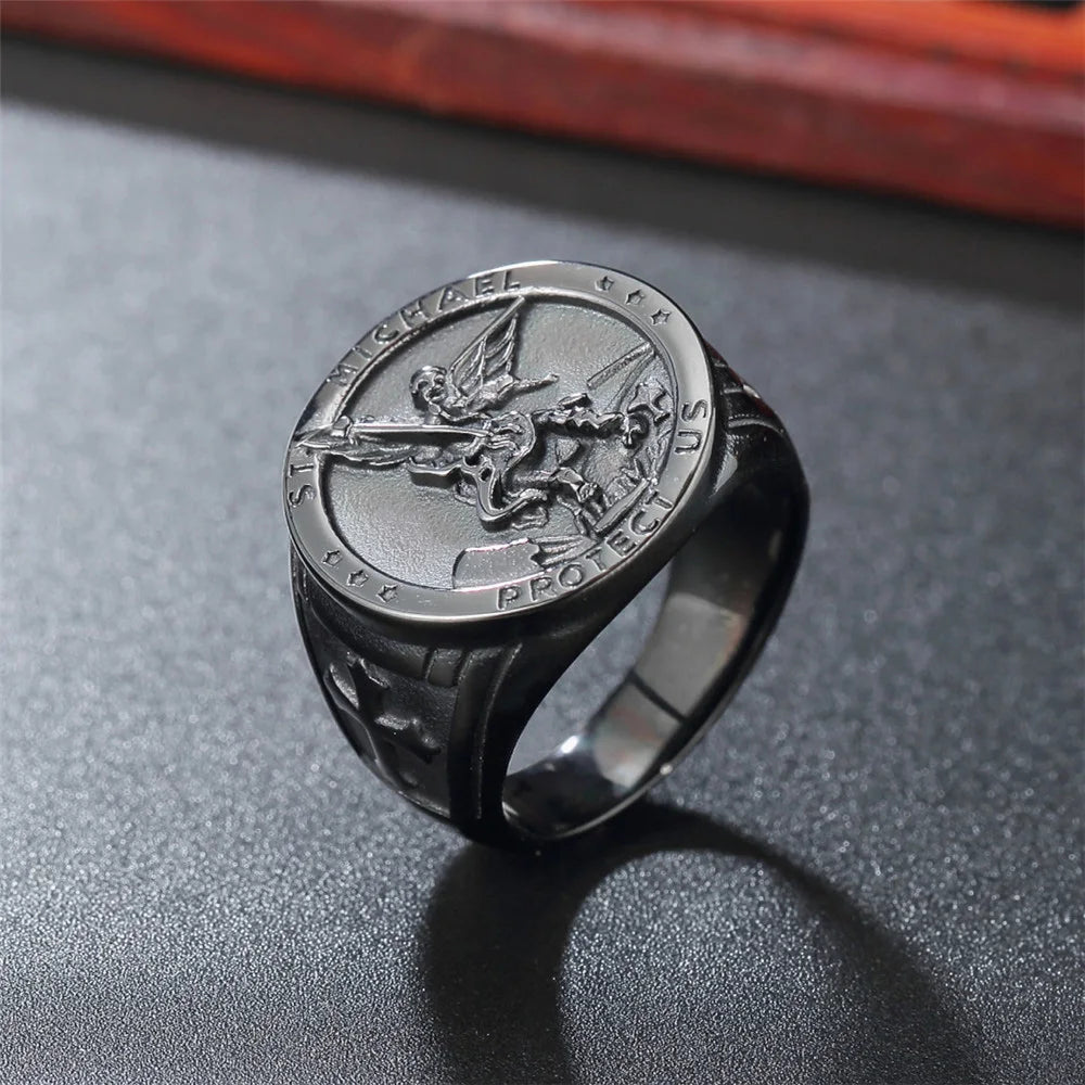 Vintage Saint Michael Angel Ring