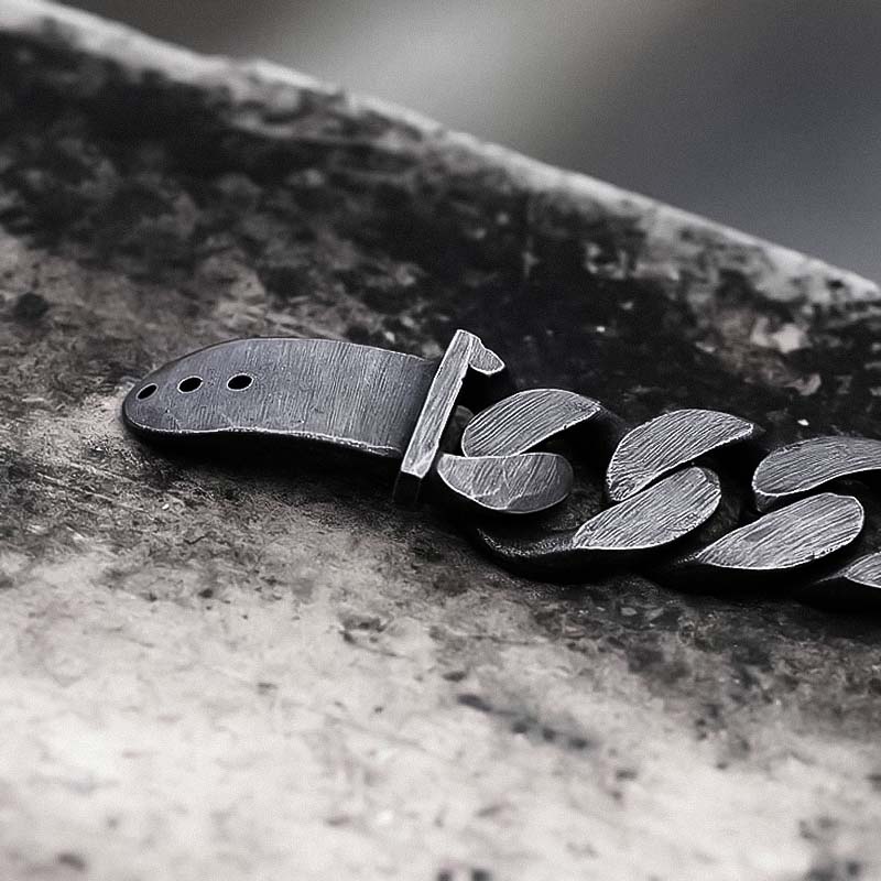 Heavy Black Metal Chain Bracelet - 25mm Width