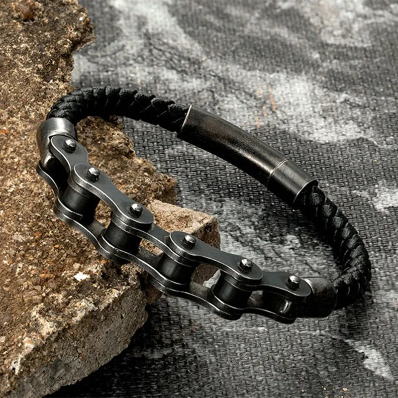 Rider's Braided Leather Chain Bracelet