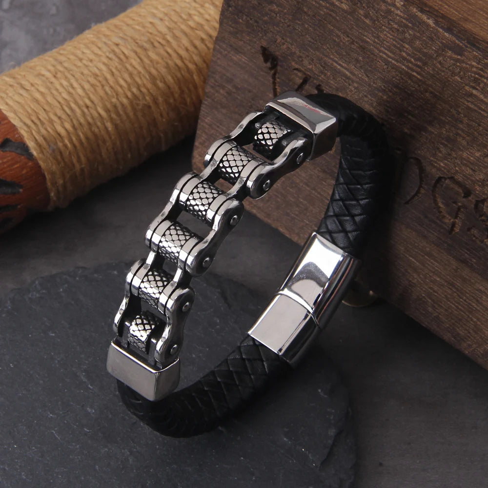 Classic Locomotive Chain Leather Bracelet