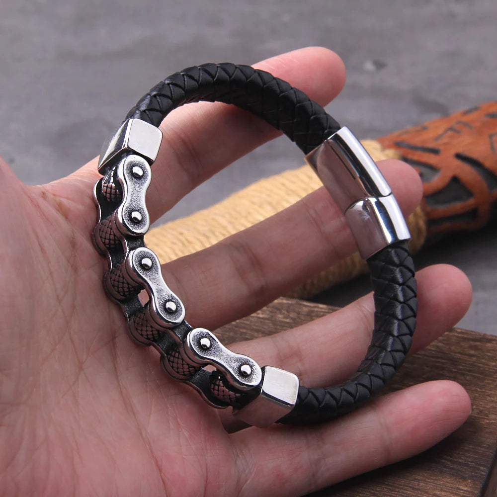 Classic Locomotive Chain Leather Bracelet