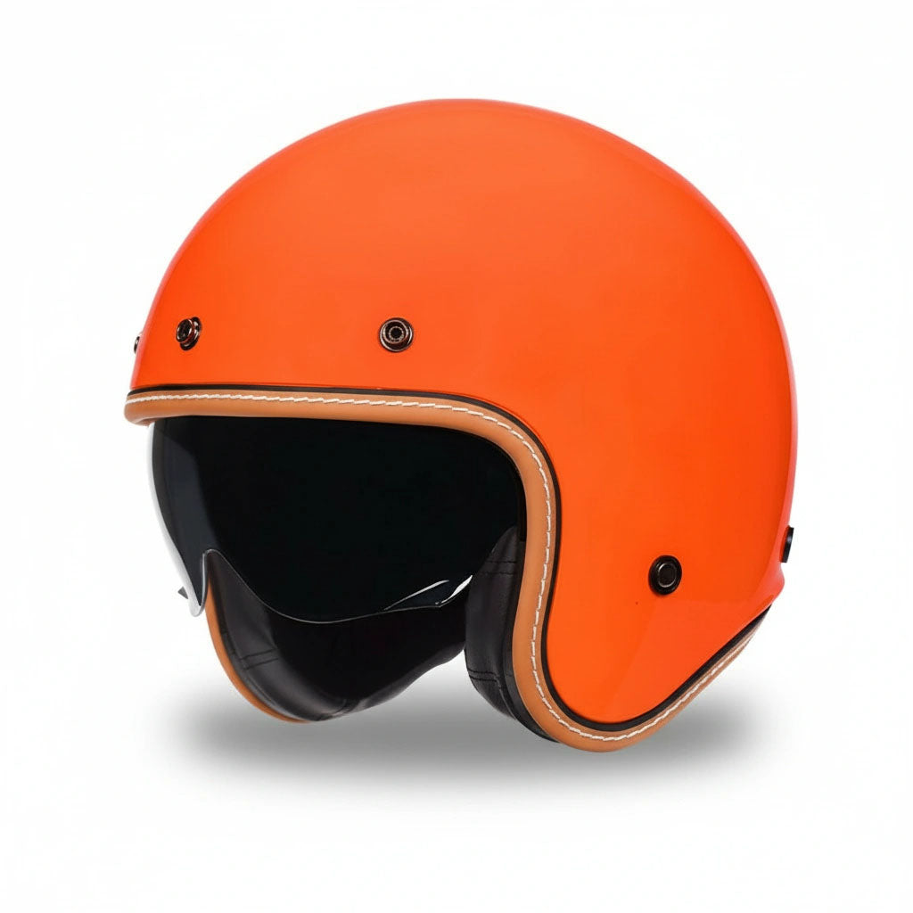 Orange helmet with black interior on a white background