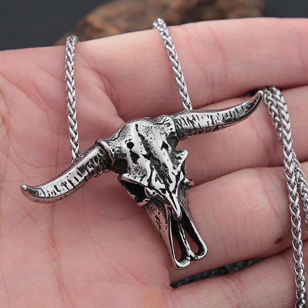 Bull Skull Pendant Necklace