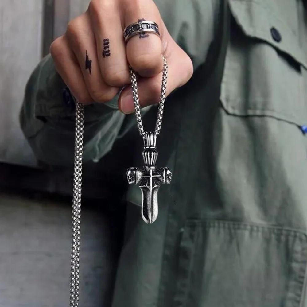Skull Sword Pendant Necklace