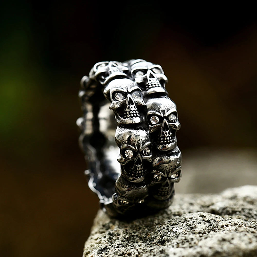 Vintage Punk Crystal Skull Ring