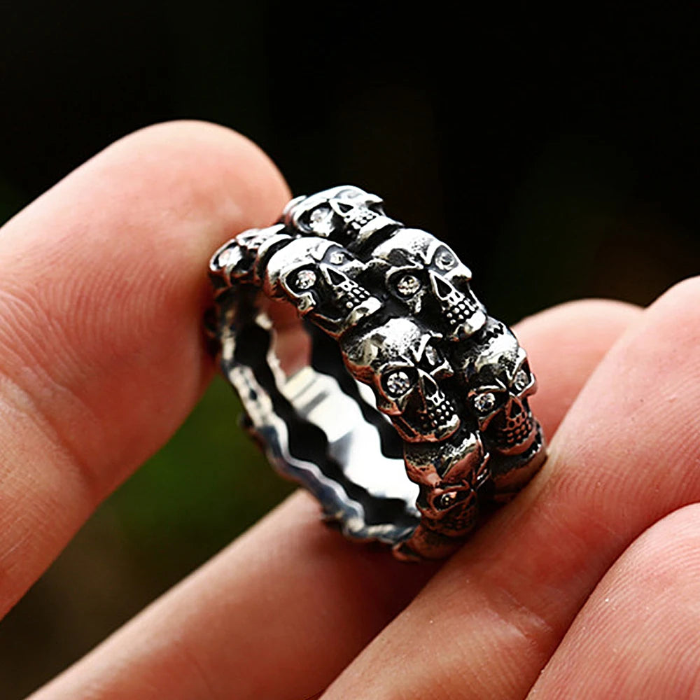 Vintage Punk Crystal Skull Ring