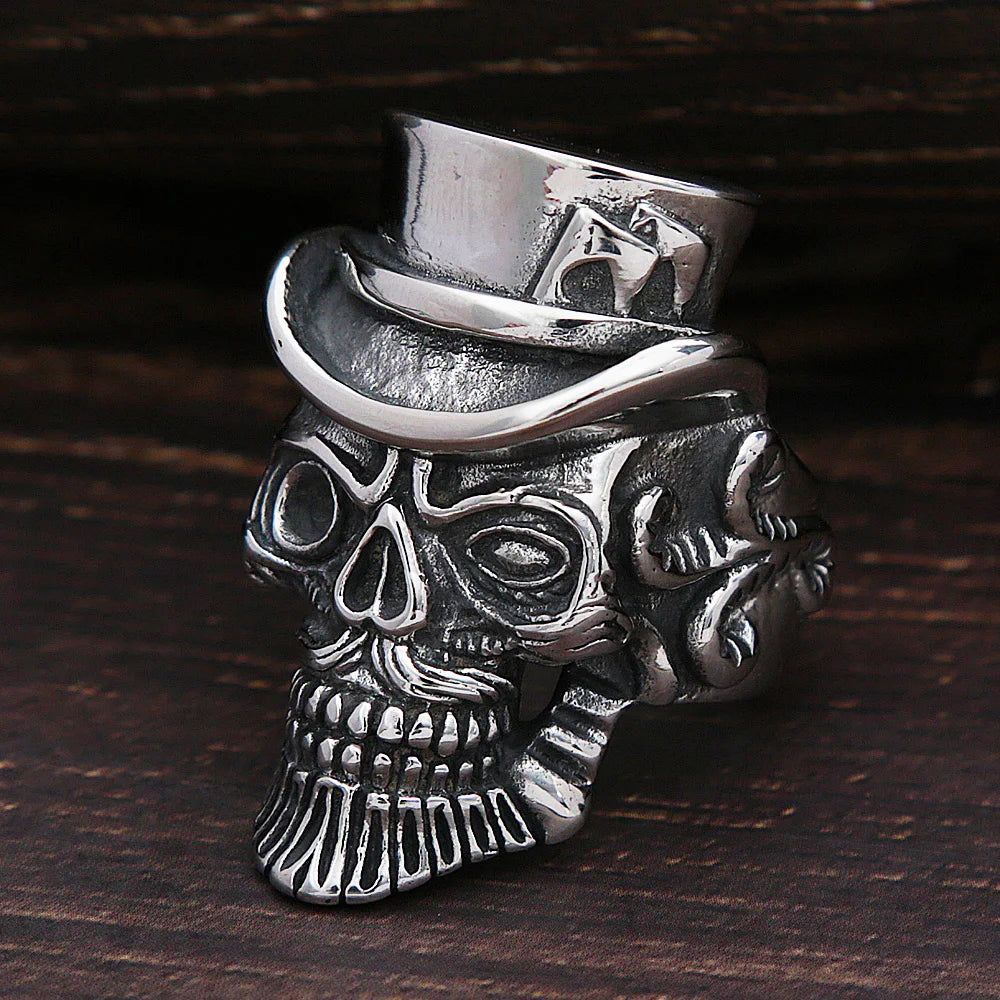 Magician Skull Biker Ring