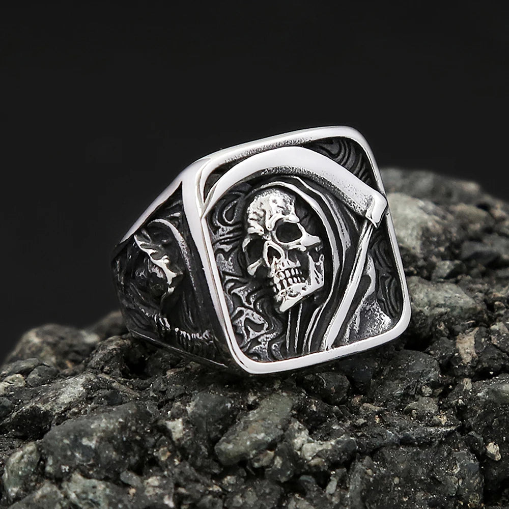 Vintage Death Sickle Skull Ring