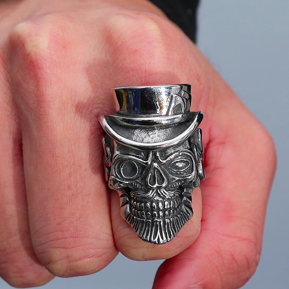 Magician Skull Biker Ring