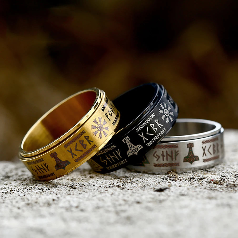 Nordic Trinity Rune Spinner Ring