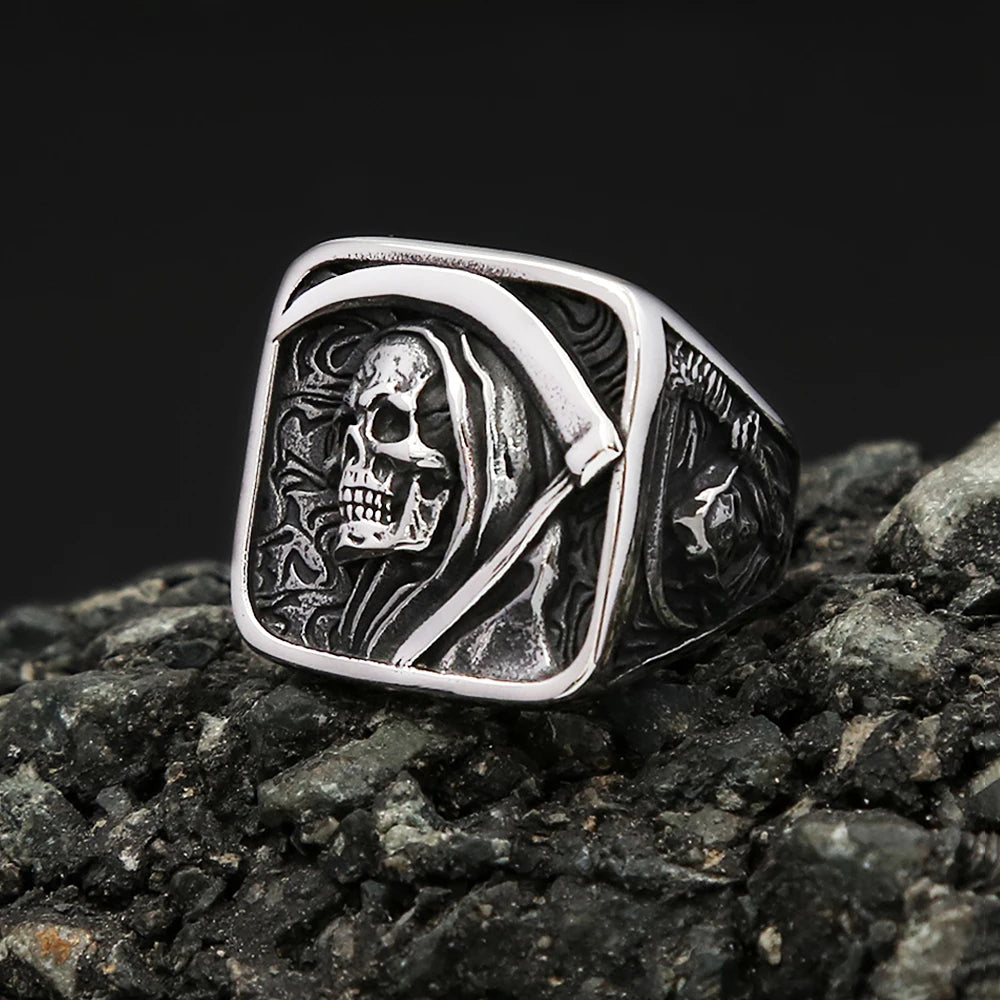 Vintage Death Sickle Skull Ring