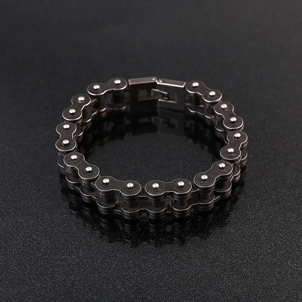 Metal chain bracelet on a black background