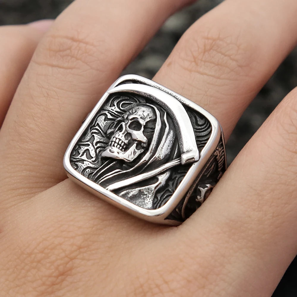 Vintage Death Sickle Skull Ring