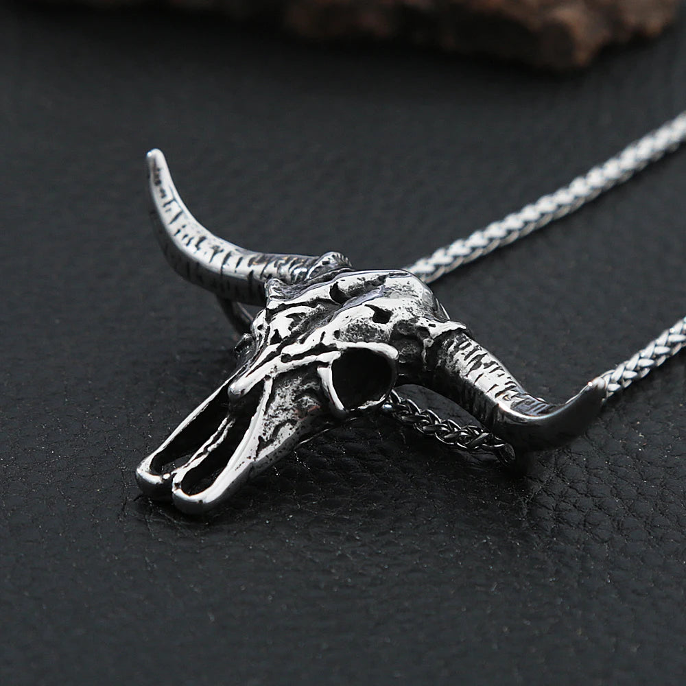 Bull Skull Pendant Necklace