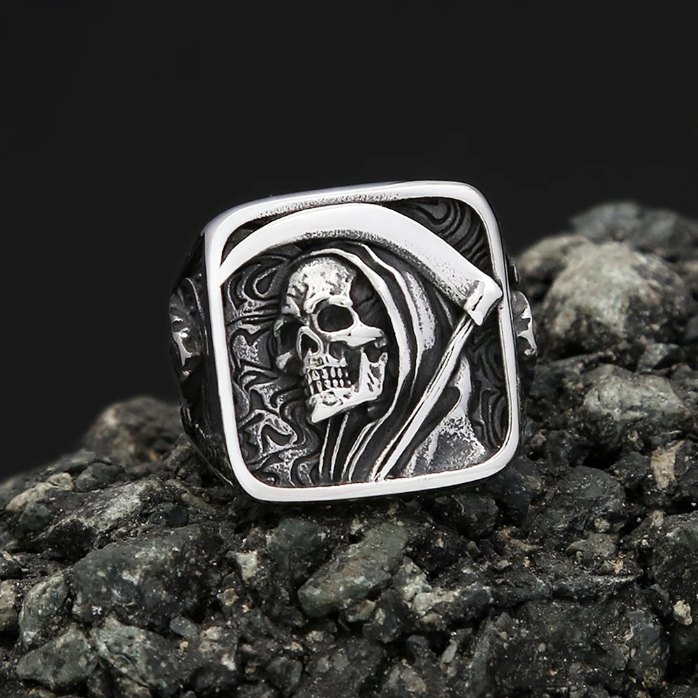 Vintage Death Sickle Skull Ring