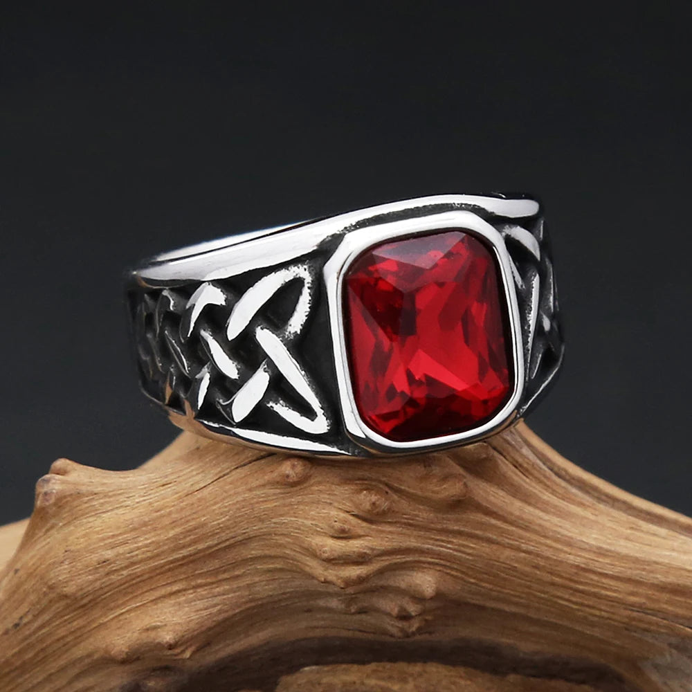 Red Stone Viking Signet Ring