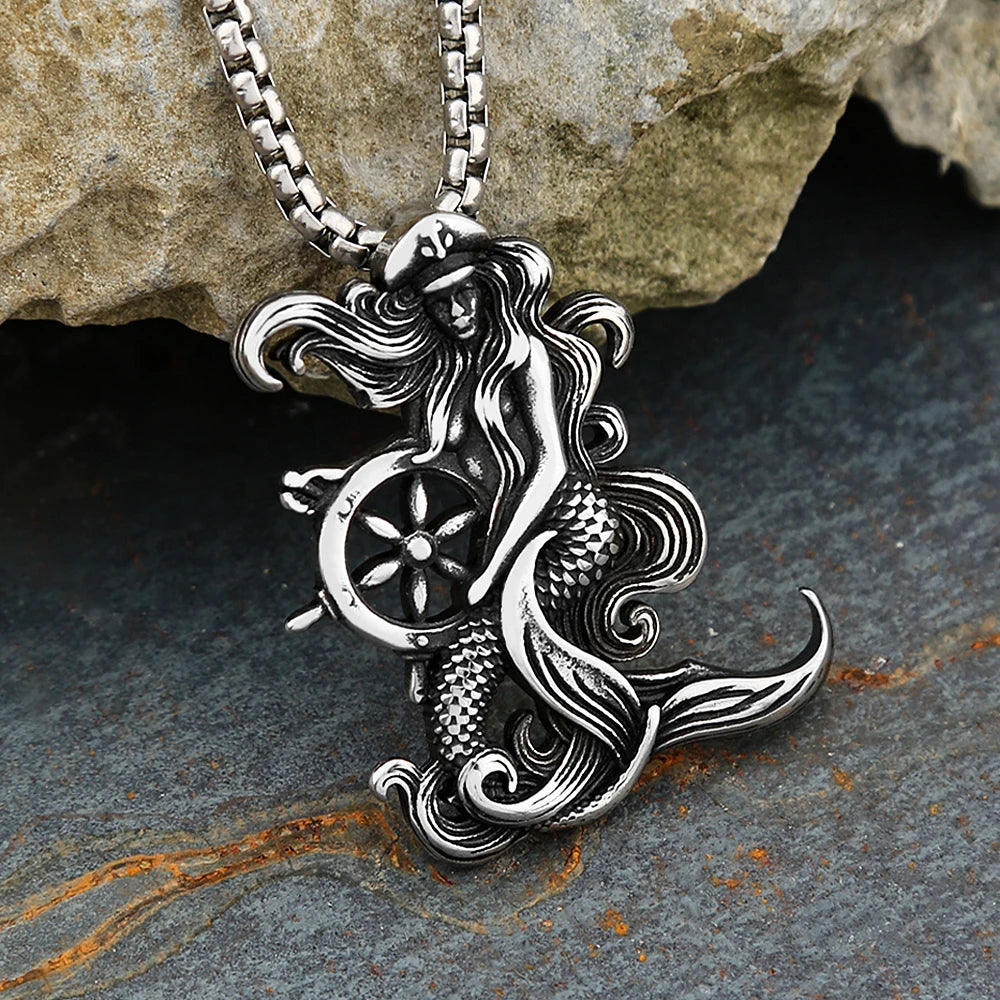 Captain Mermaid Compass Necklace