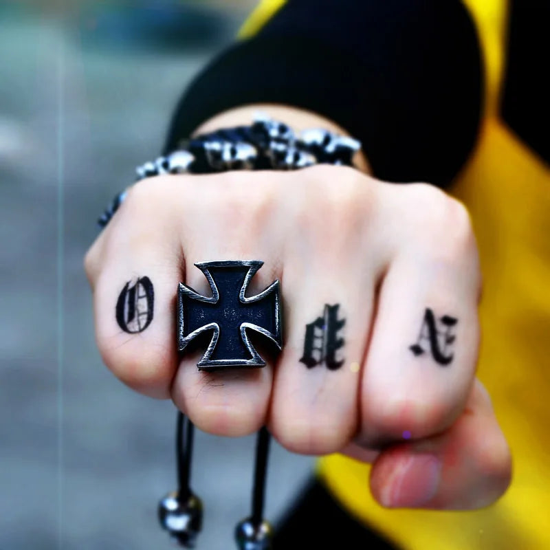 Retro Black German Iron Cross Ring