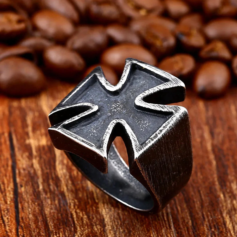 Retro Black German Iron Cross Ring