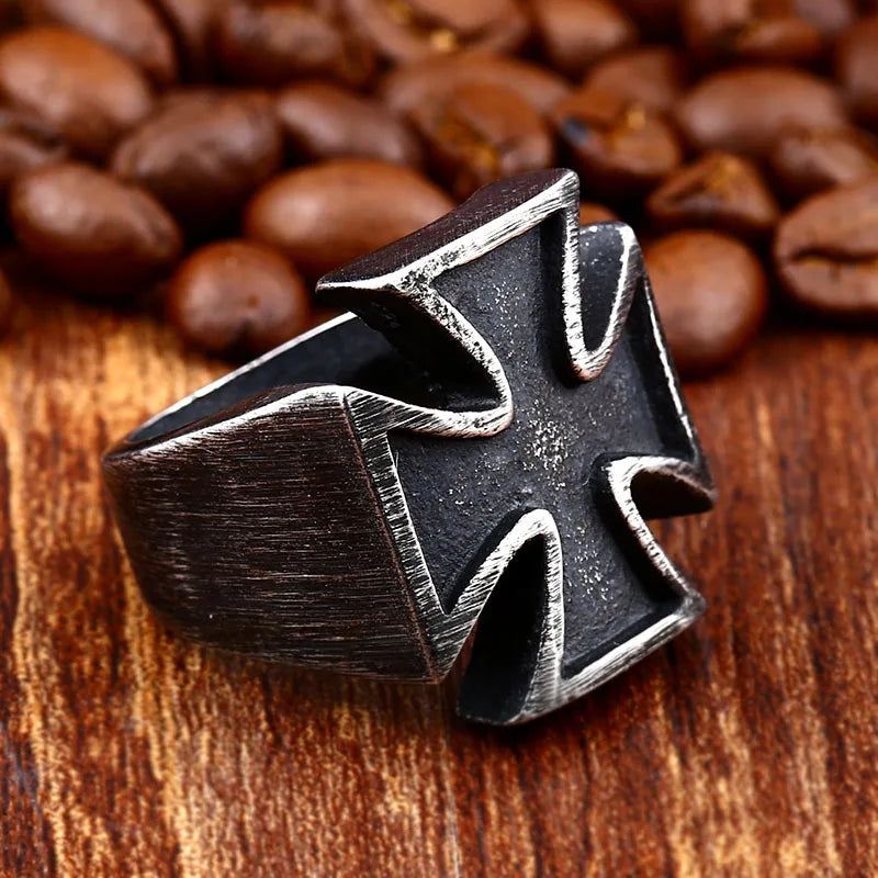 Retro Black German Iron Cross Ring