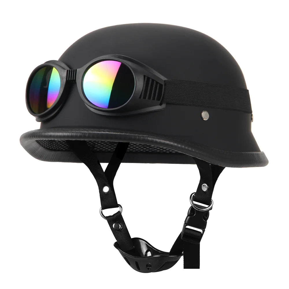 Black helmet with goggles on a white background