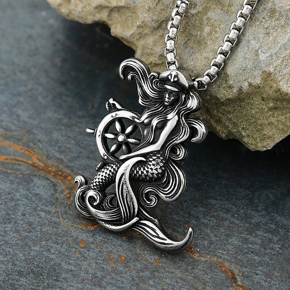 Captain Mermaid Compass Necklace