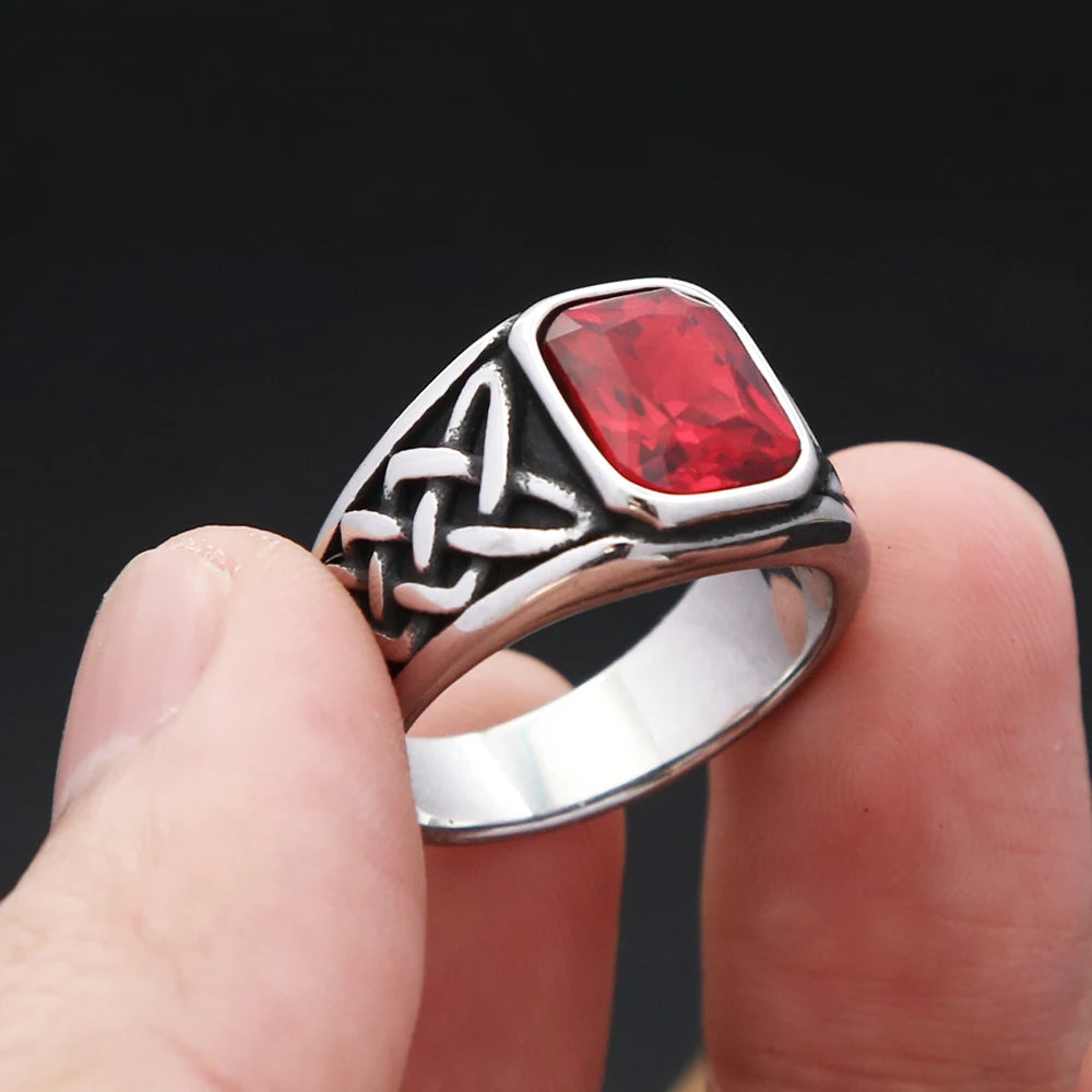 Red Stone Viking Signet Ring