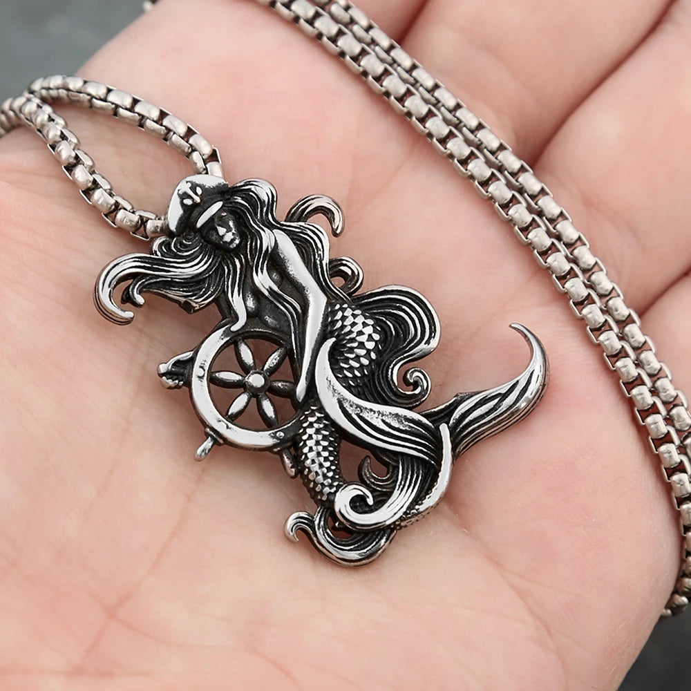 Captain Mermaid Compass Necklace