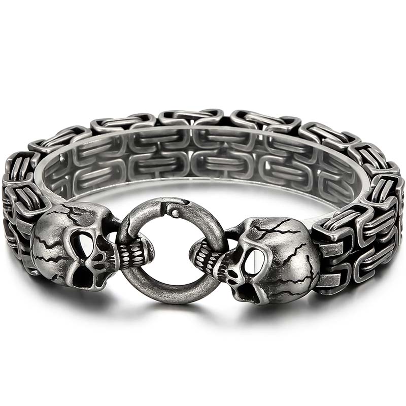 Double Skull Heads Link Bracelet