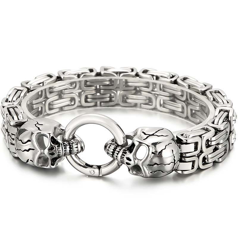 Double Skull Heads Link Bracelet