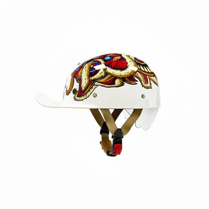 White helmet with colorful eagle design on a white background