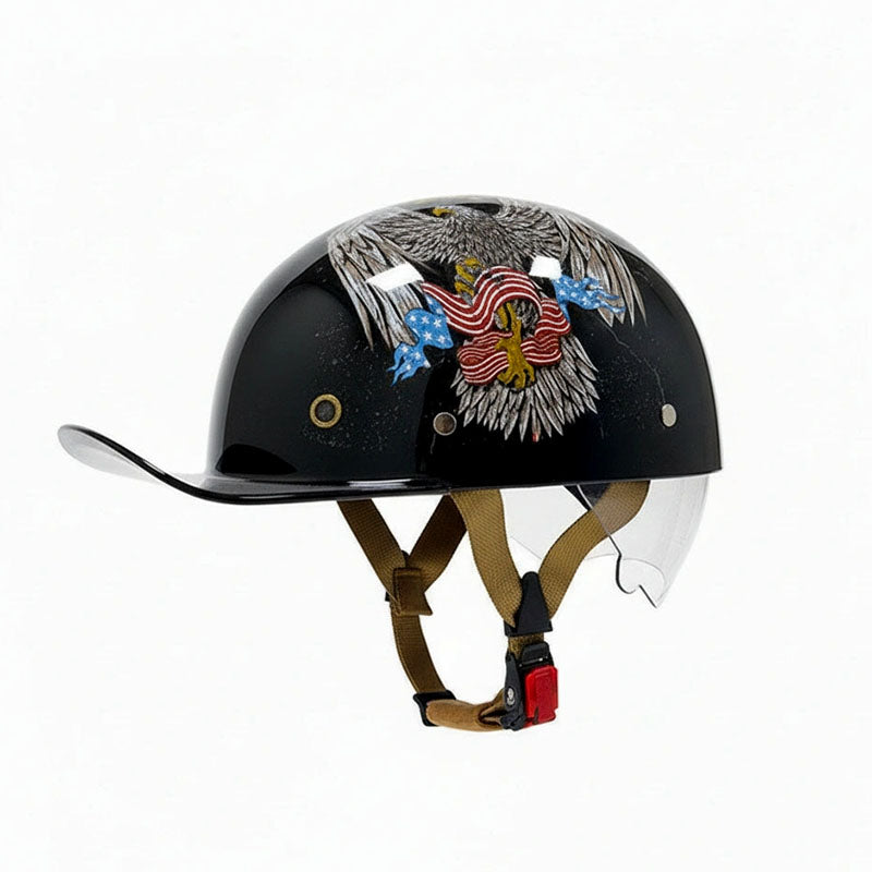 Black helmet with eagle and flag design on a white background