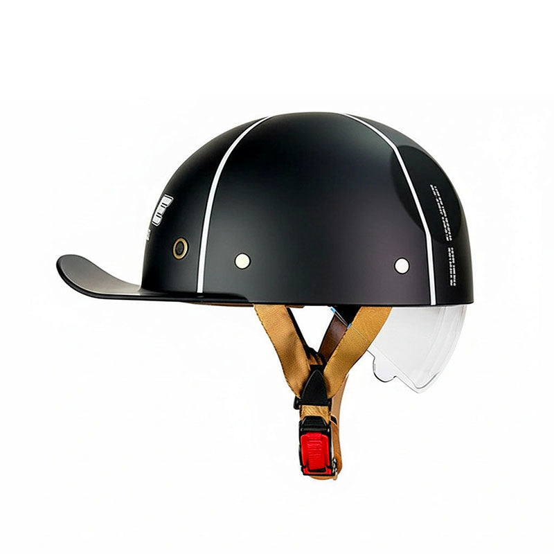 Black helmet with a visor on a white background