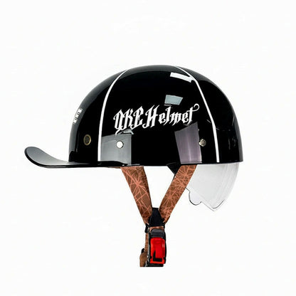 Black helmet with visible branding on a white background