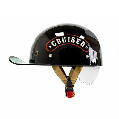 Black helmet with 'Cruiser' text on a white background