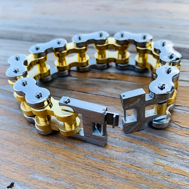 Silver Gold Motorcycle Chain Bracelet