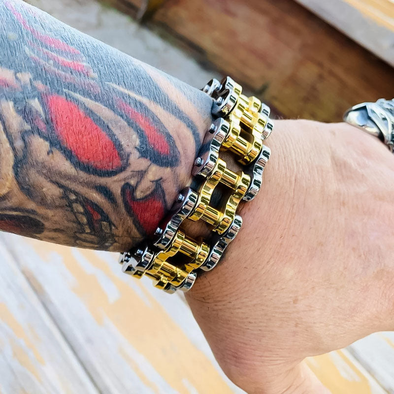 Silver Gold Motorcycle Chain Bracelet