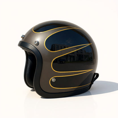 Black and gold motorcycle helmet on a white background