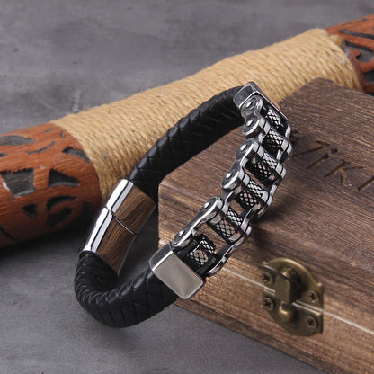 Classic Locomotive Chain Leather Bracelet